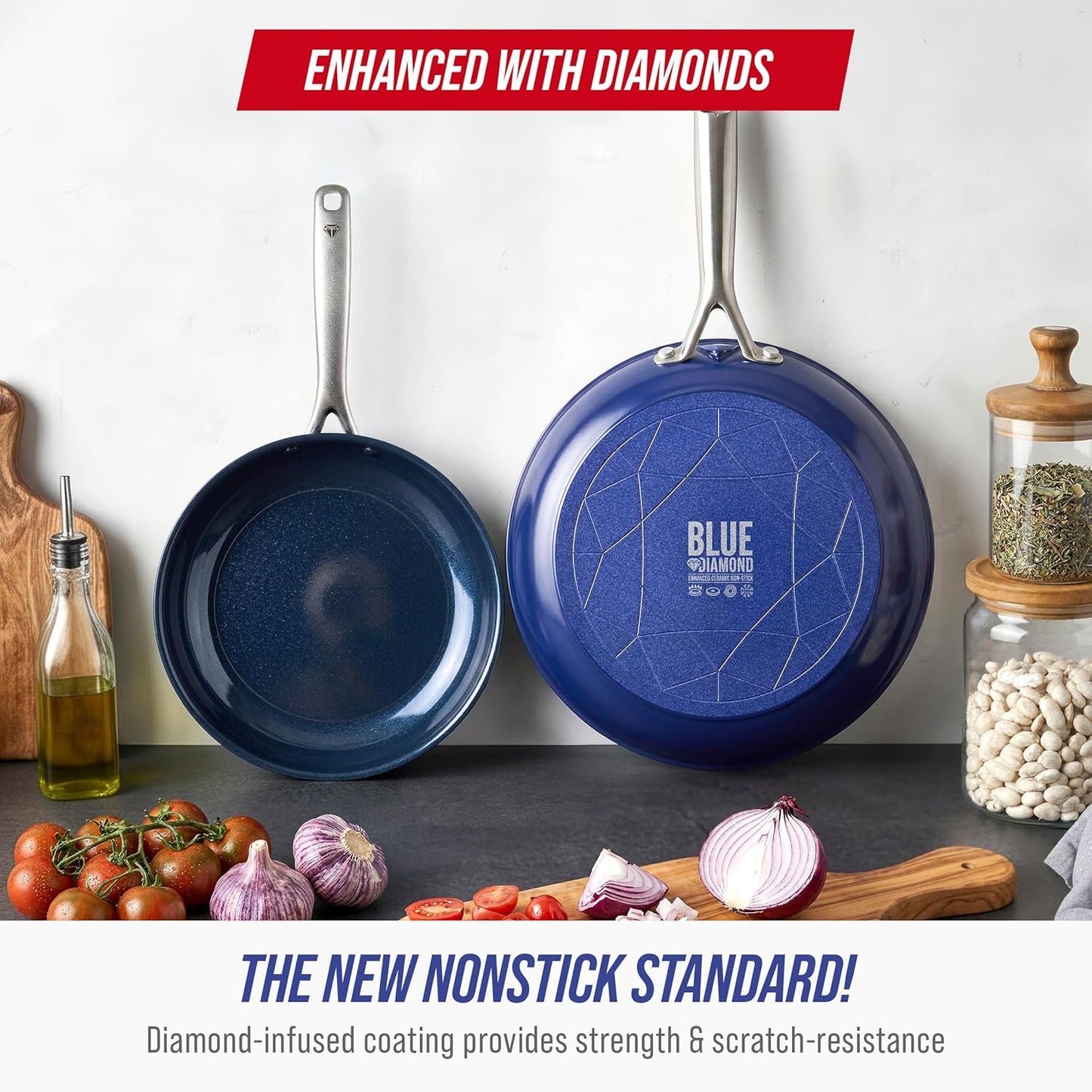 Blue Diamond 9.5” and 11" Frying Pan Skillet Set, Dishwasher & Oven Safe, Blue