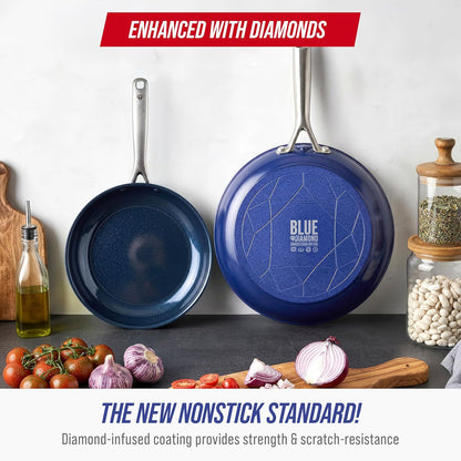 Blue Diamond 9.5” and 11" Frying Pan Skillet Set, Dishwasher & Oven Safe, Blue