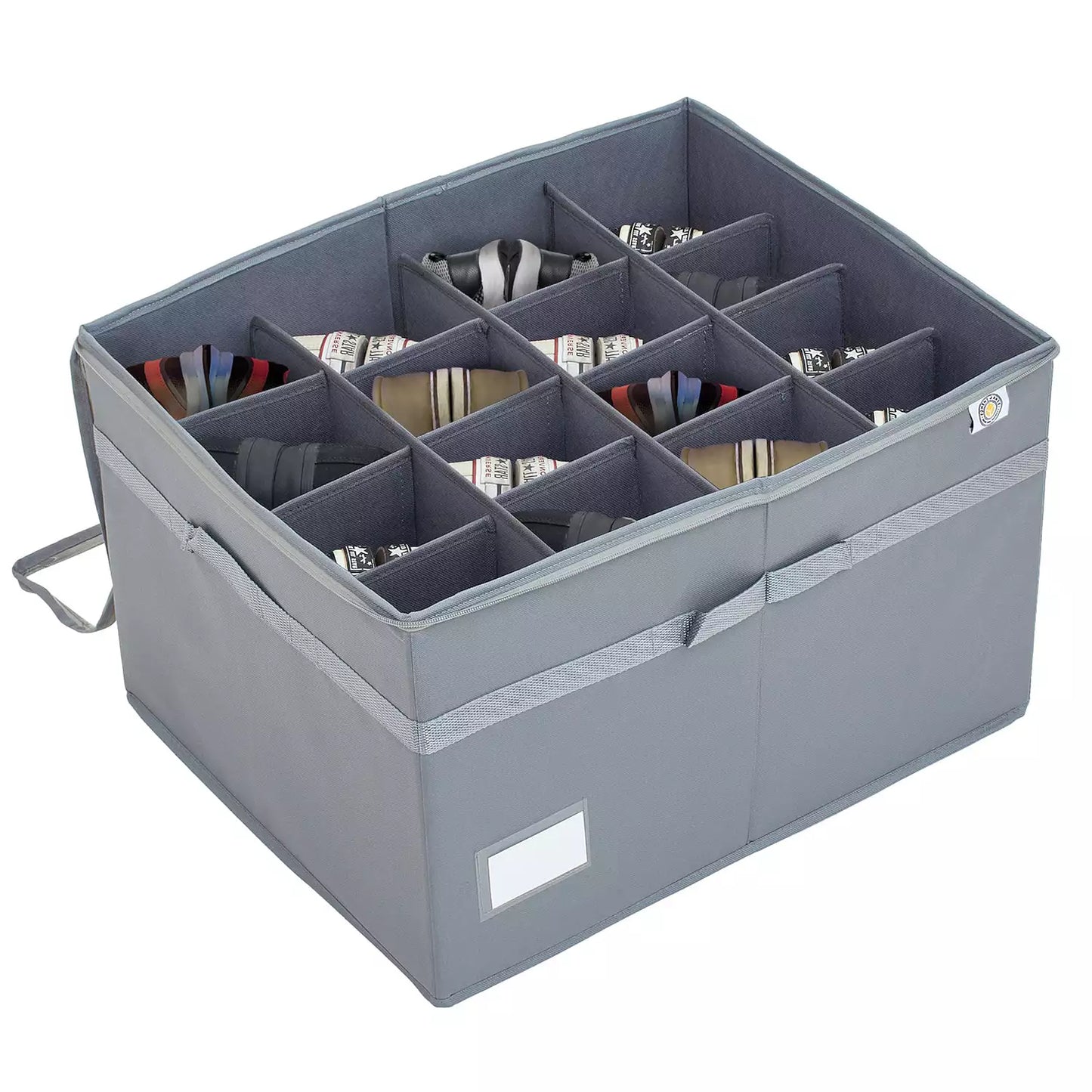 Bins And Things Foldable Shoe Organizers With Dividers Fits 16 Pair, Gray