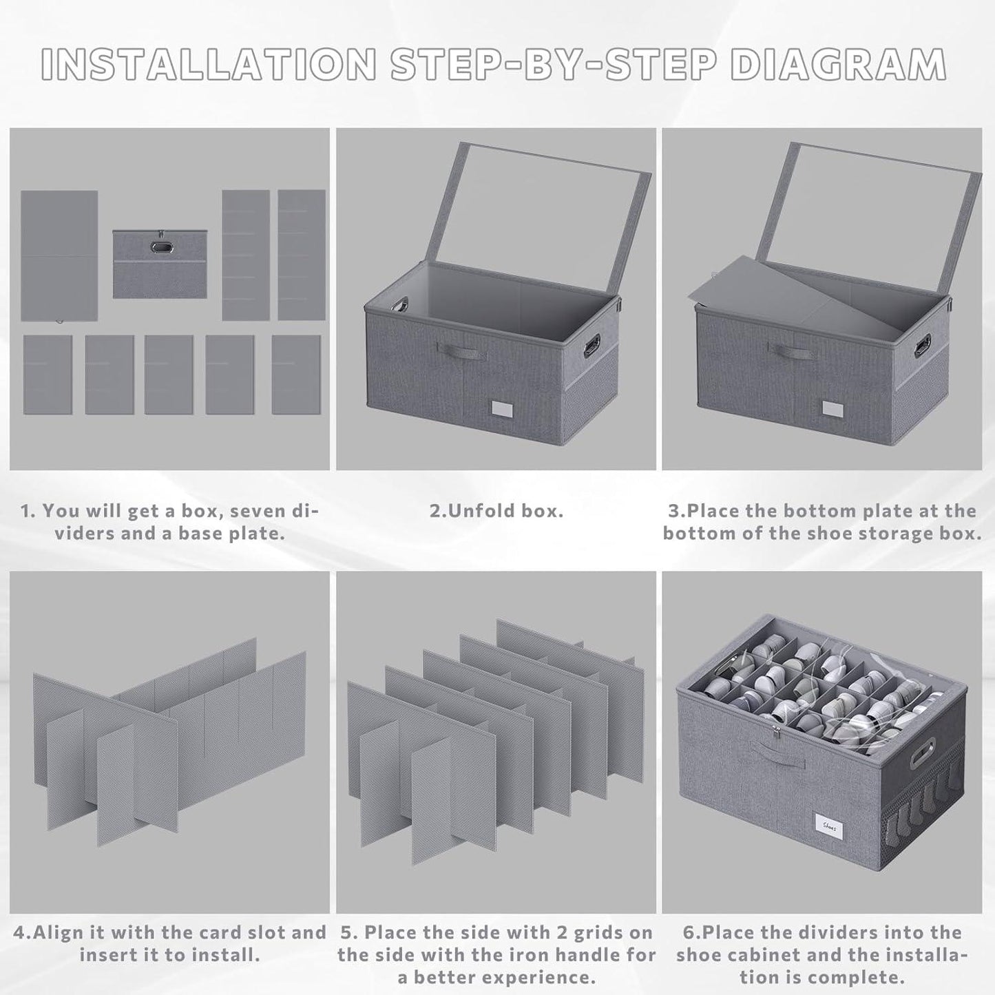 Bins and Things Foldable Shoe Organizer. Holds 16 pair, Gray
