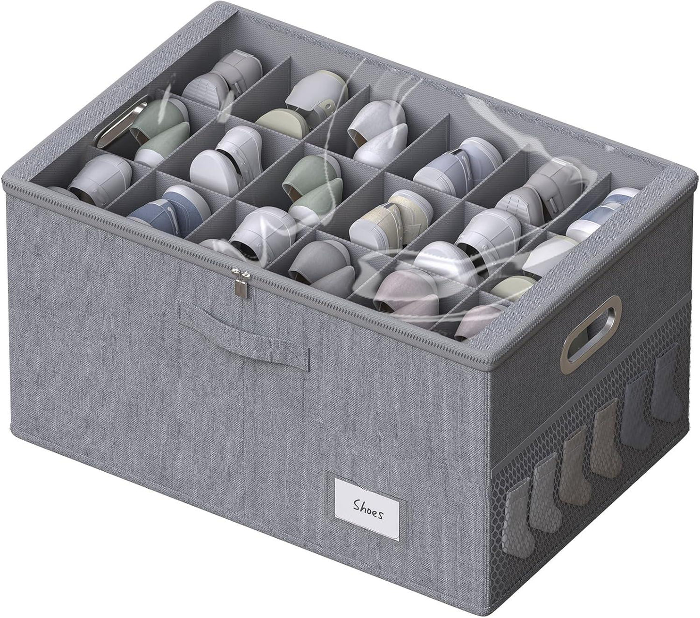 Bins and Things Foldable Shoe Organizer. Holds 16 pair, Gray