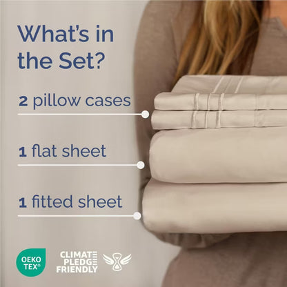 CGK Linens Luxury Soft 4 Piece Solid Bed Sheet Set - Deep Pocket Fits 8"-16" Mattresses in Wheat, Size Full