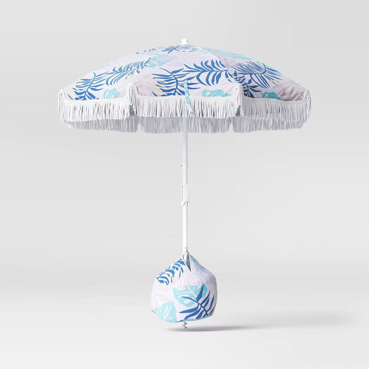 6' Outdoor Patio Beach Umbrella with Fringe - Sun Squad
