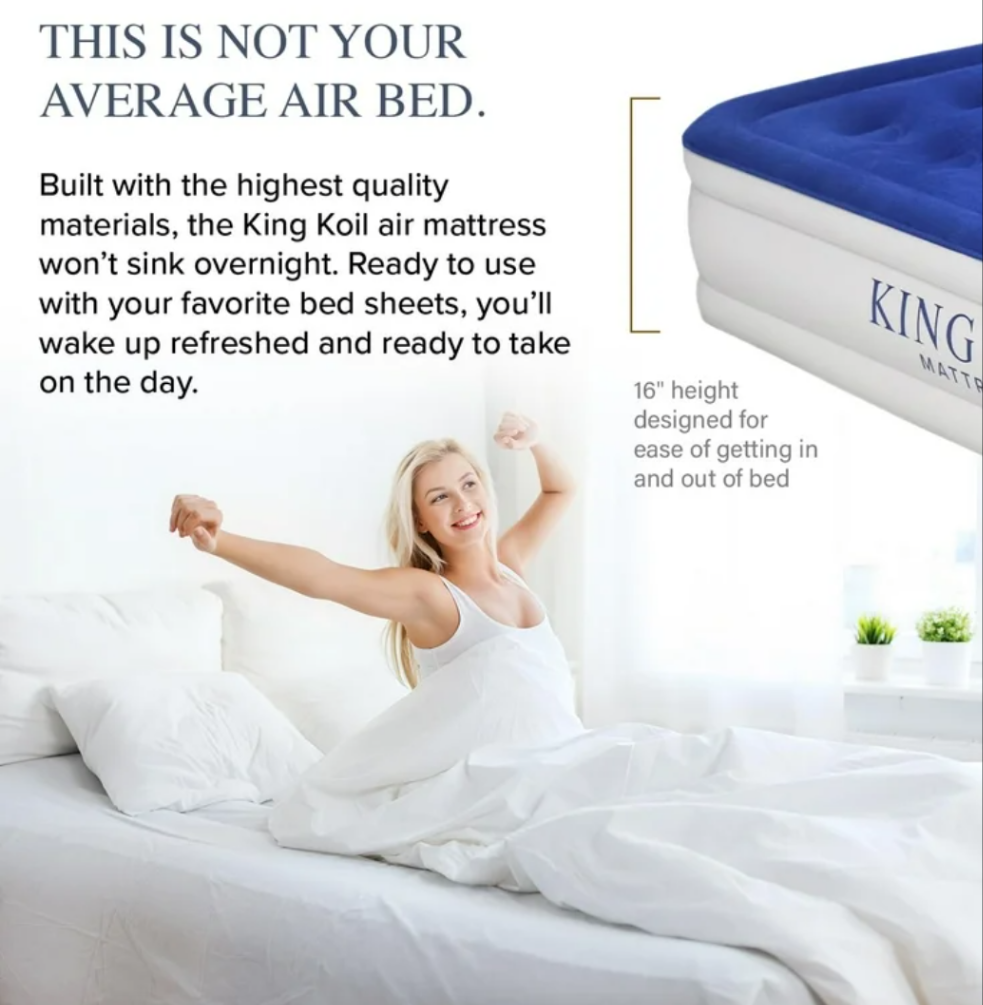 King Koil Twin Double-Height Airbed Kit w/ Built-In Pump