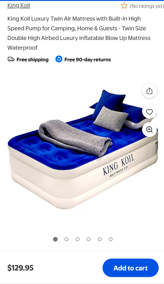 King Koil Twin Double-Height Airbed Kit w/ Built-In Pump