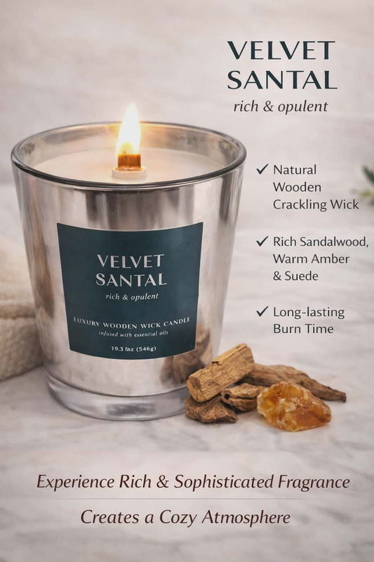 Luxury Scented Candle: Velvet Santal, 50-60 Hrs of Burn