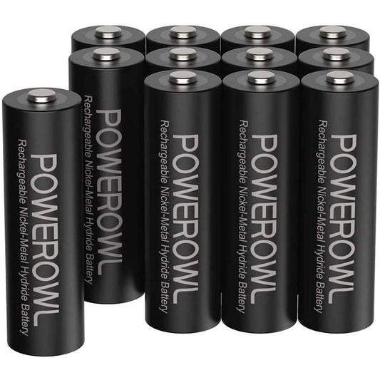 Powerowl 2800mAh Rechargeable AA Batteries 12-Pack NiMH High Capacity