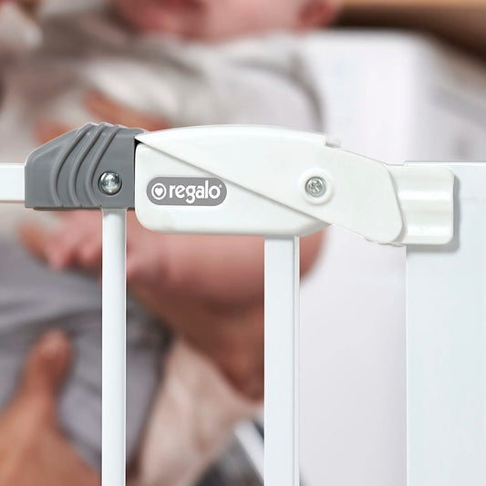 The Regalo Easy Step Extra Wide Safety Gate 29-in-49-in x 30-in, White or Black 1164 EW-DS