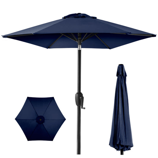 Outdoor Market Patio Umbrella w/ Push Button Tilt, Crank Lift - 7.5ft, Navy