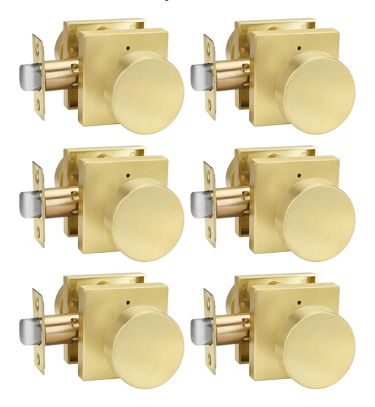 Golden Warm Indoor Privacy Doorknobs, Gold, Box of 6
