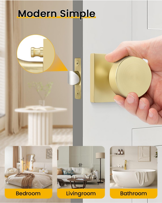 Golden Warm Indoor Privacy Doorknobs, Gold, Box of 6