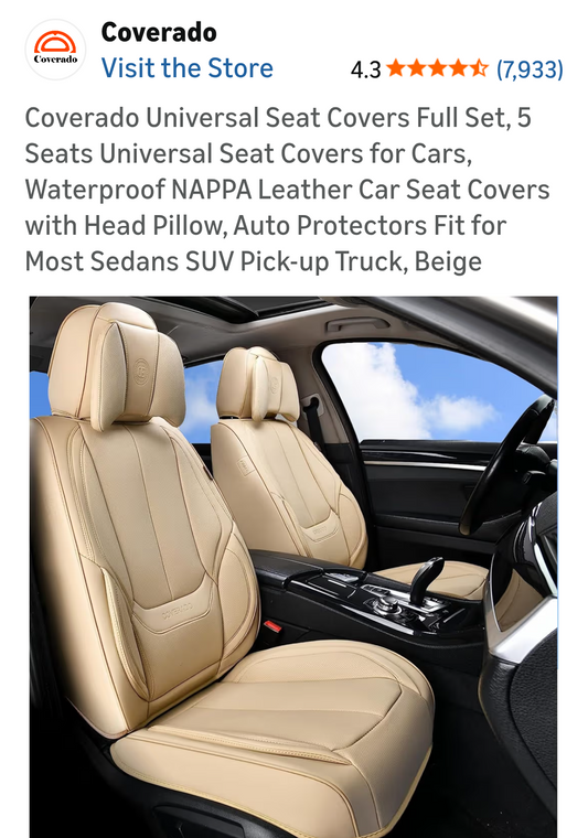 Coverado Universal Car Seat Cover 5-Seat Biege Leather