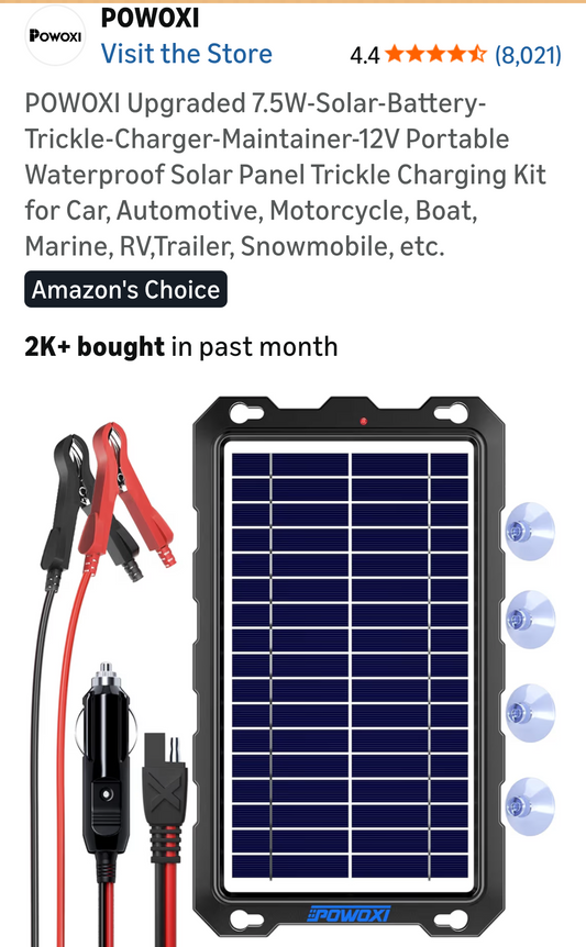 7.5W Solar Panel 12v Trickle Charger