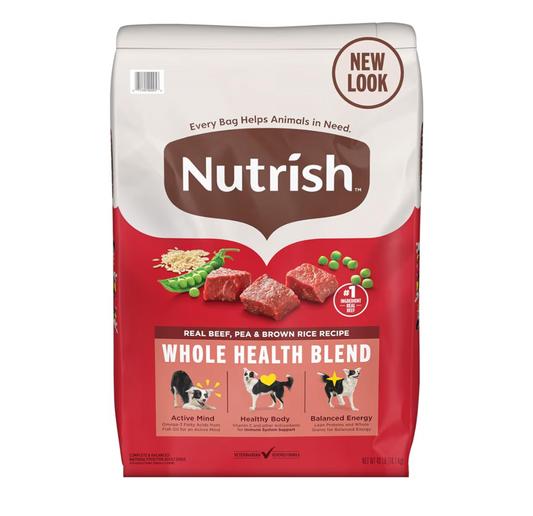 Nutrish Beef, Pea, and Brown Rice Recipe, Dry Dog Food, 40lbs