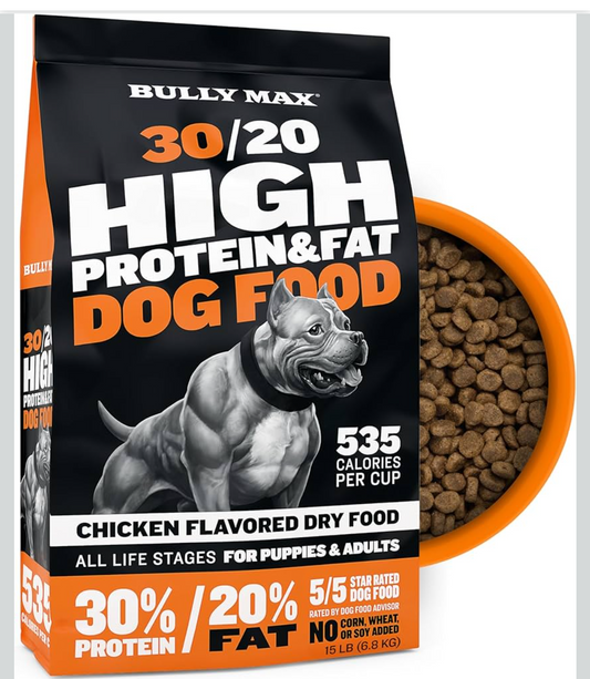 Bully Max 30/20 High Protein and Fat Dog Food, Chicken, 15Lbs
