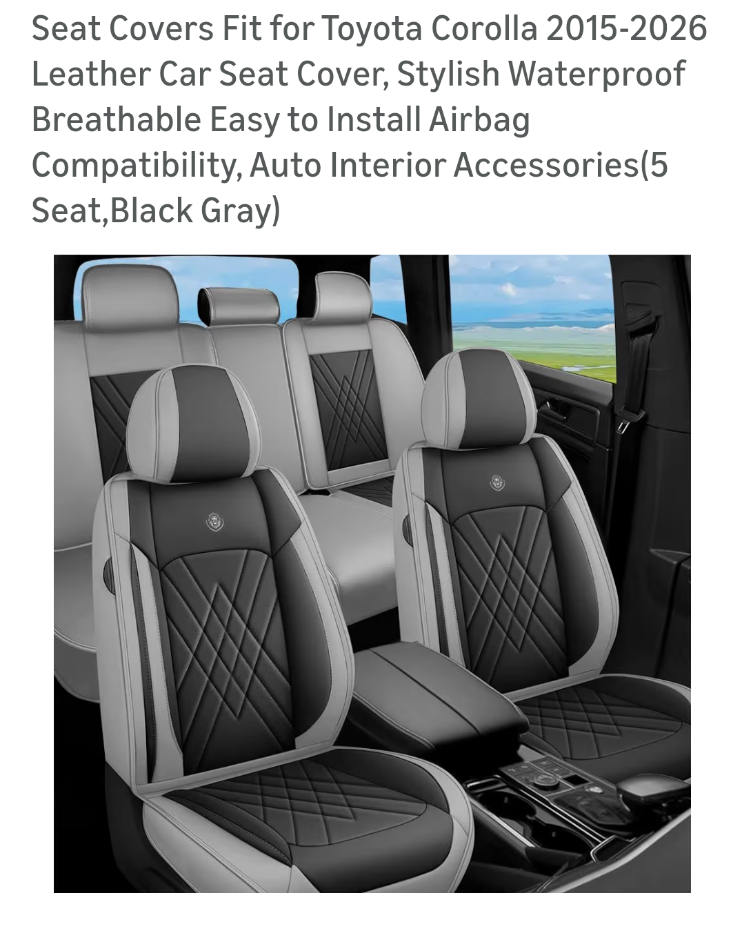 Car Seat Covers Black and Gray 5-Seat w/o Pillows for 2015-2026 Toyota Corolla