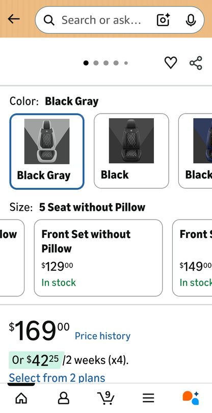 Car Seat Covers Black and Gray 5-Seat w/o Pillows for 2015-2026 Toyota Corolla
