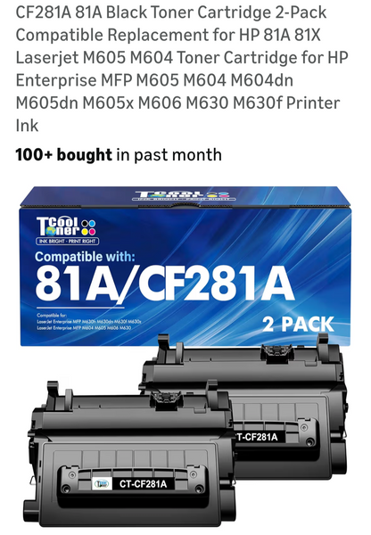 CF281A 81A Cartridge 039, 2-Pack Black Toner Replacement Ink for HP 81a 81x,
