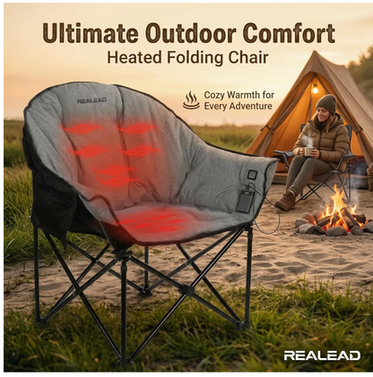 Realead Heated Folding Camping Chair, Adult Size, Grey