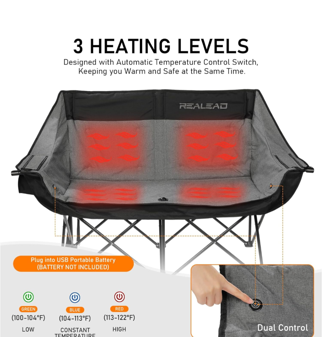 Double-Size Heated Love Seat Two-Seated Folding Chair