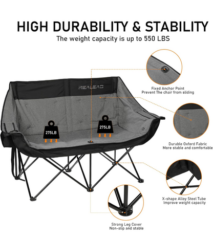 Double-Size Heated Love Seat Two-Seated Folding Chair