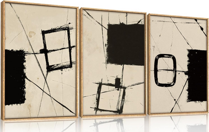 Houria Nordic Abstract 3-Part Set with Black and Beige Brushstrokes