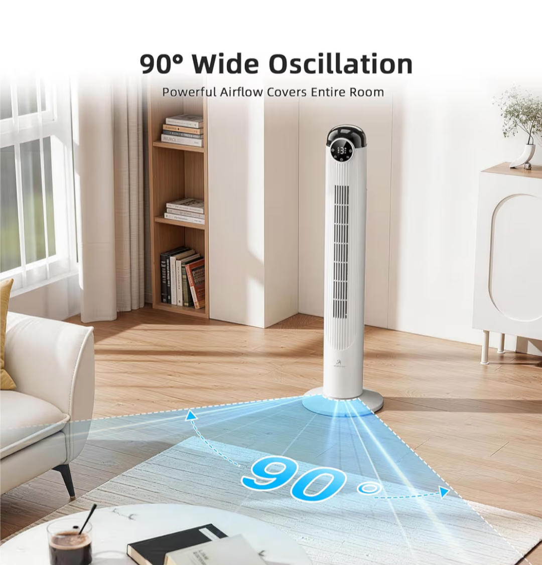 Antarctic Star 42" Oscillating Tower Fan with Remote, White
