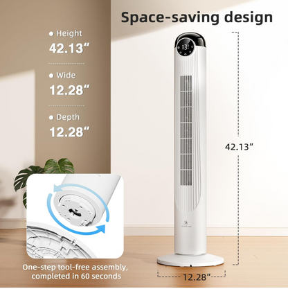 Antarctic Star 42" Oscillating Tower Fan with Remote, White