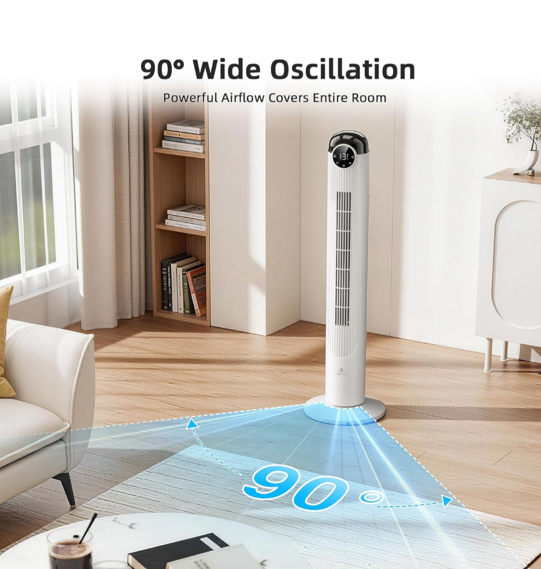 Antarctic Star 42" Oscillating Tower Fan with Remote, White