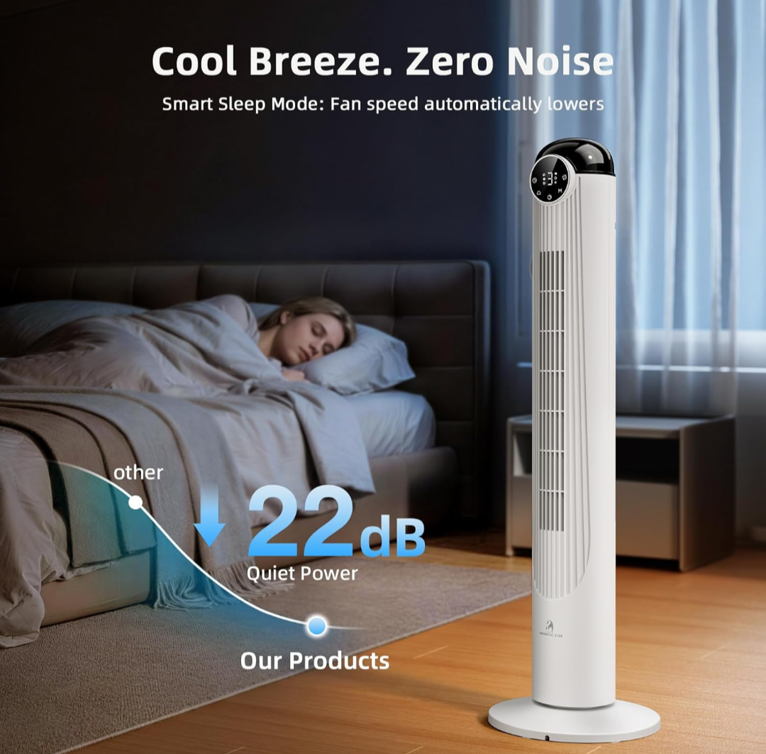 Antarctic Star 42" Oscillating Tower Fan with Remote, White