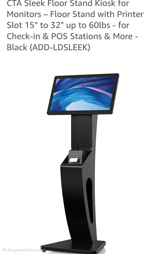 CTA Sleek Floor Stand Kiosk for Monitors - Floor Stand with Printer Slot 15" to 32" up to 60lbs