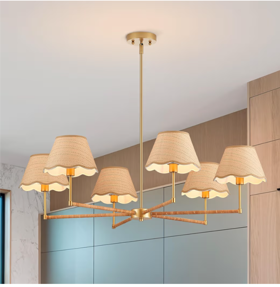 39" Boho Rattan Six-Light Chandelier