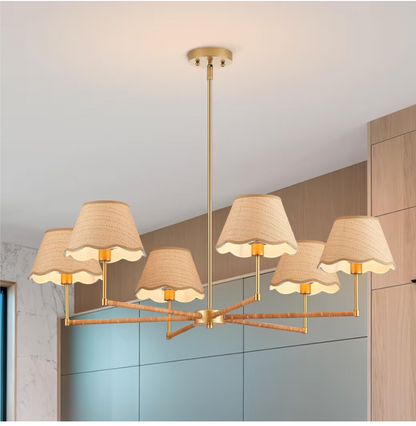 39" Boho Rattan Six-Light Chandelier