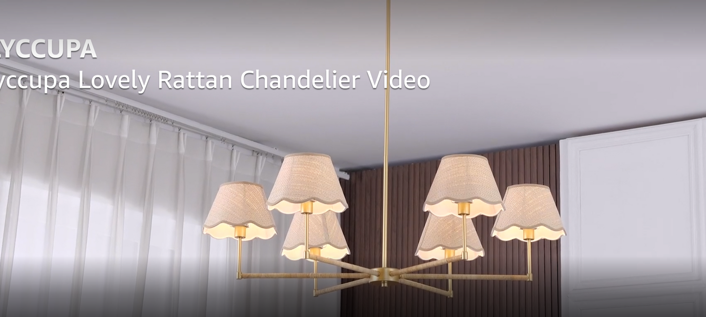 39" Boho Rattan Six-Light Chandelier