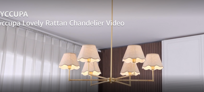 39" Boho Rattan Six-Light Chandelier
