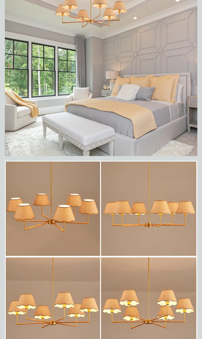 39" Boho Rattan Six-Light Chandelier