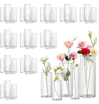 60pcs Cylinder Glass Vase for Centerpieces, 4,6,7.5,8,10 inch Tall