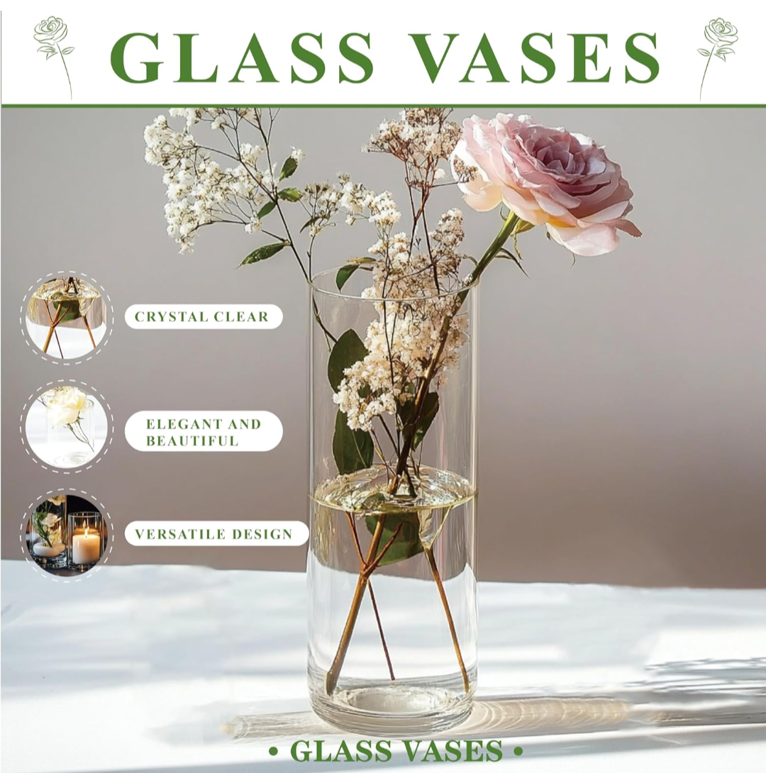 60pcs Cylinder Glass Vase for Centerpieces, 4,6,7.5,8,10 inch Tall