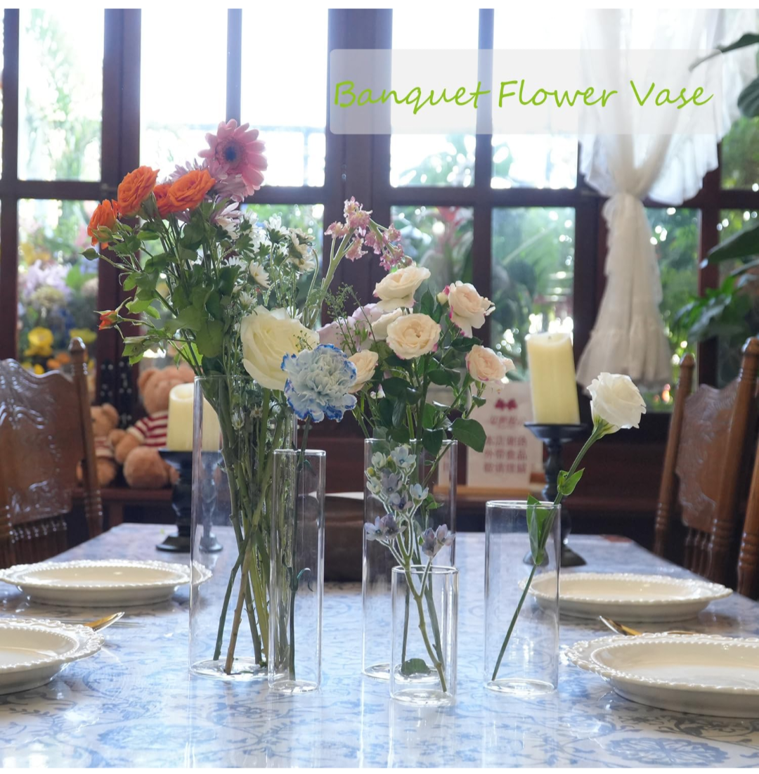 60pcs Cylinder Glass Vase for Centerpieces, 4,6,7.5,8,10 inch Tall