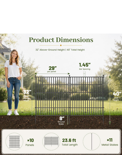 Metal Garden Fencing 32"h x 28"w x 10 Panels