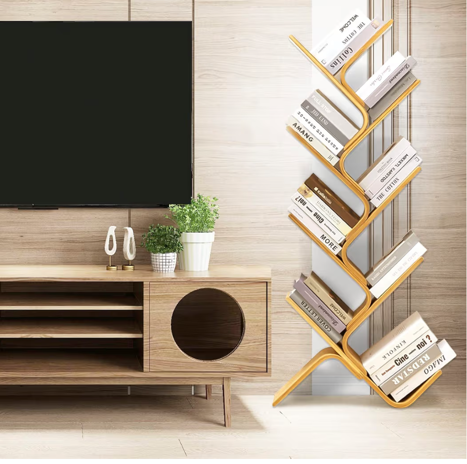 8-Tier Floor Bamboo Tree Bookshelf Modern Bookcase