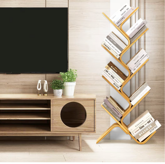 8-Tier Floor Bamboo Tree Bookshelf Modern Bookcase