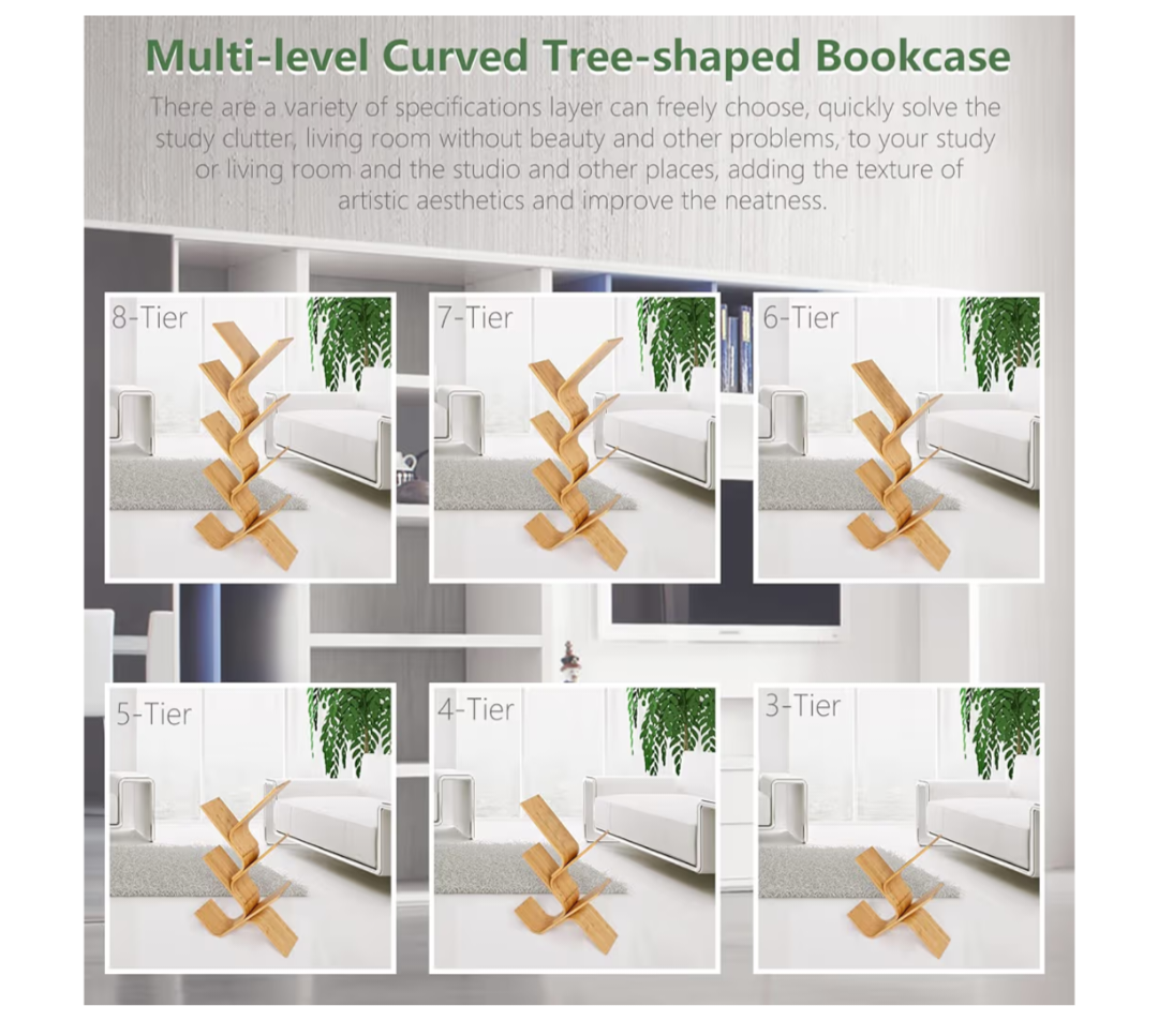 8-Tier Floor Bamboo Tree Bookshelf Modern Bookcase