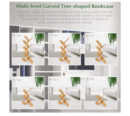 8-Tier Floor Bamboo Tree Bookshelf Modern Bookcase