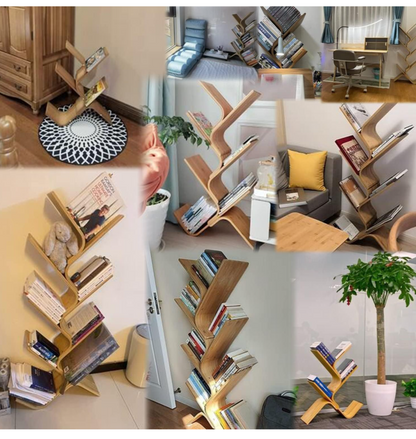 8-Tier Floor Bamboo Tree Bookshelf Modern Bookcase