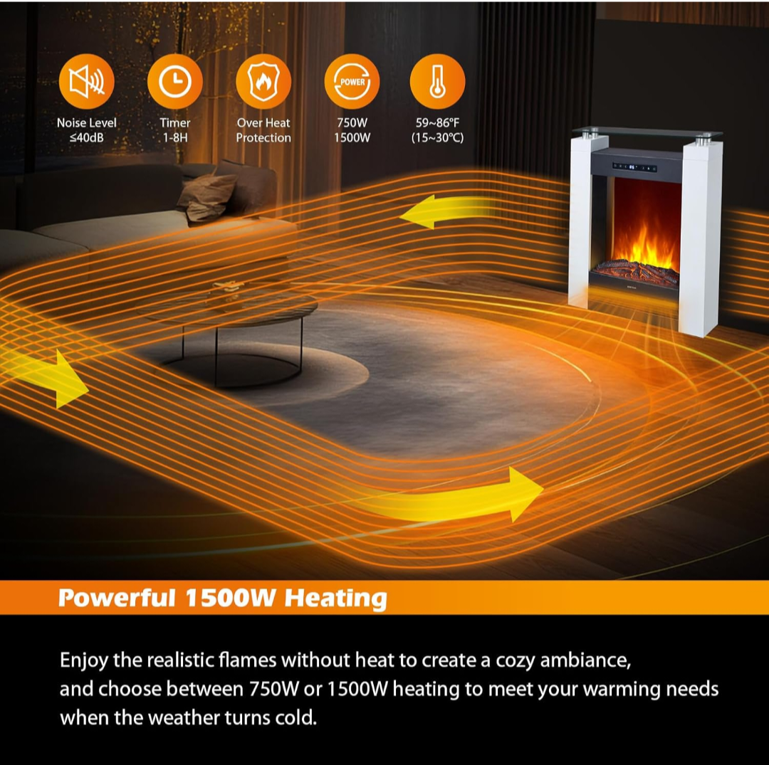 Wide Freestanding Electric Fireplace with Remote & Touch Control, 1500W