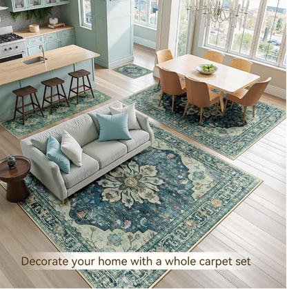 RELEANY Area Rugs Large 9'x12 Washable Non-Slip, Floral Vintage Distress Medallion Carpet