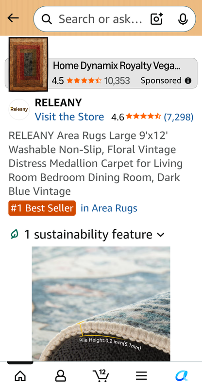RELEANY Area Rugs Large 9'x12 Washable Non-Slip, Floral Vintage Distress Medallion Carpet