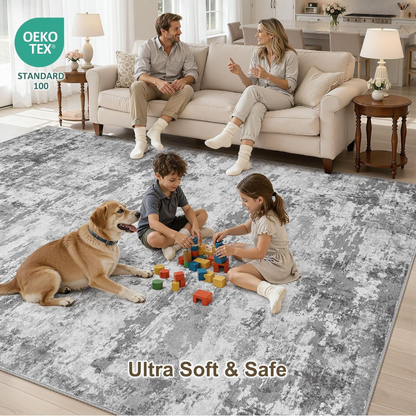 10x12 Washable Area Rugs Non-Slip Soft Large Rug Dark Gray