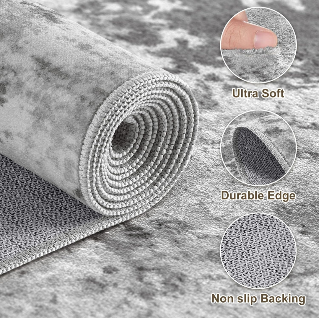10x12 Washable Area Rugs Non-Slip Soft Large Rug Dark Gray